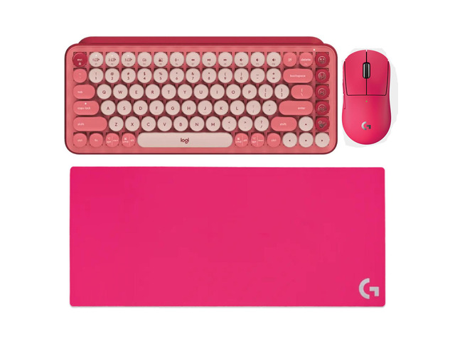 Logitech G PRO X Superlight 2c Wireless Mouse + POP Keys Mechanical Keyboard + G840 RosePink Mouse Pad Bundle, Red Pink, 31.50*11.81*0.12in Desk...