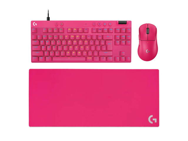 Logitech PRO X SUPERLIGHT 2 DEX Wireless Mouse + G PRO X TKL RAPID Wired Keyboard + G840 RosePink Mouse Pad Bundle, Magenta, 31.50*11.81*0.12in...