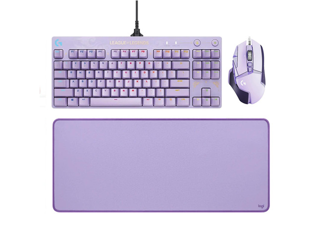Logitech G502 HERO Wired Gaming Mouse + G PRO Wired Mechanical Keyboard LOL Edition + STUDIO Series Desk Mat Bundle, Purple(27.56*11.81*0.08 in),...