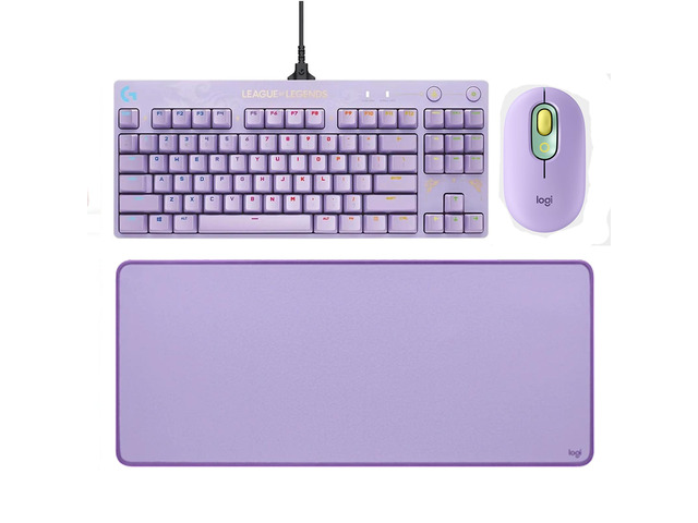 Logitech POP Wireless Mouse + G PRO Wired Mechanical Gaming Keyboard LOL Edition + STUDIO Series Desk Mat Bundle, Purple (27.56*11.81*0.08 in),...