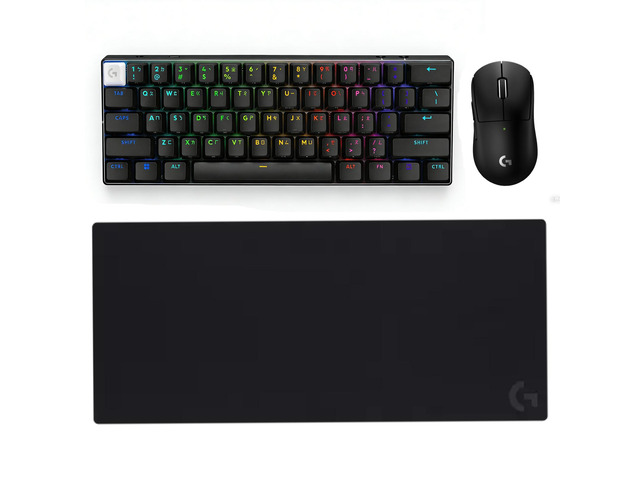 Logitech G PRO X Superlight 2c Mouse + G PRO X 60 LIGHTSPEED Keyboard + G840 Mouse Pad Bundle, 51g Compact 44K DPI Sensor, GX Optical Tactile...