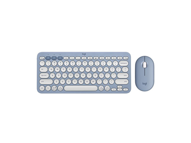 Logitech Pebble 2 Combo Wireless Quiet Keyboard and Mouse, Customisable, Logi Bolt, Bluetooth, Easy-Switch for Windows, macOS, iPadOS, Chrome - blue