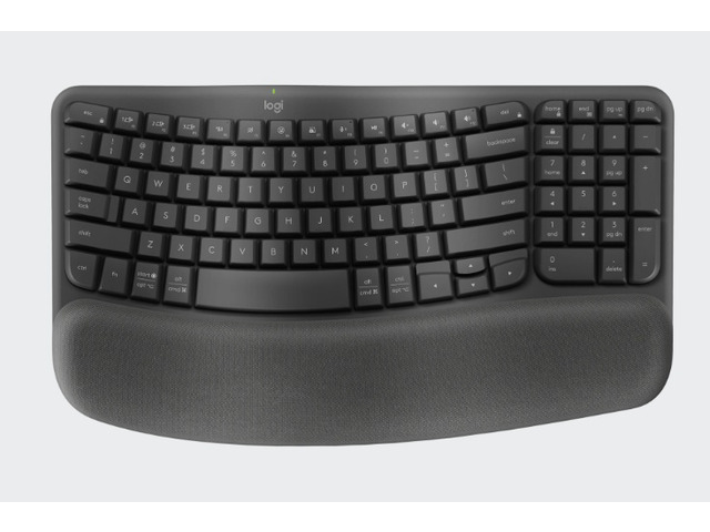 Logitech Wave Keys Wireless Ergonomic Keyboard, with Cushioned Palm Rest, Comfortable Natural Typing, Easy-Switch, Bluetooth, Logi Bolt Receiver,...