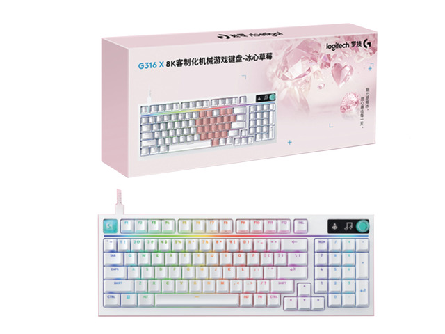 Logitech G316 X Ice Heart Strawberry Gaming Keyboard Gift Box, 8K Custom Mechanical wired Gaming Keyboard, 98 Hot Swappable Gasket Mount, G316 X...