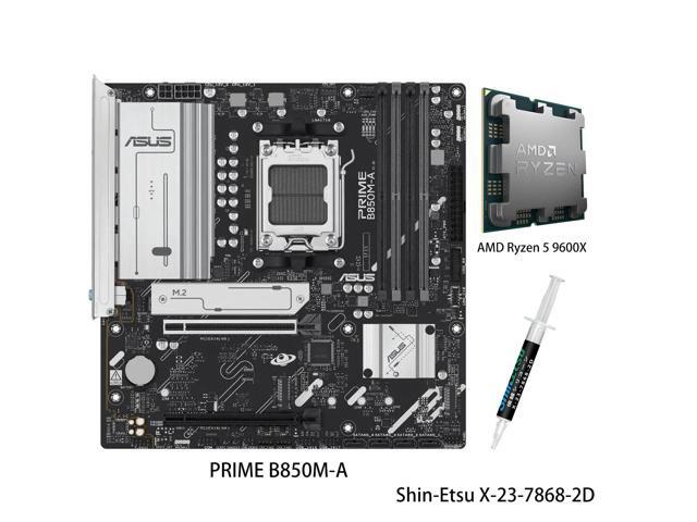 ASUS PRIME B850M-A Motherboard & AMD Ryzen 5 9600X CPU Combo, AMD B850 (AM5 Socket) micro-ATX,5PCIe 5.0 Ready,three M.2 slots,Realtek 2.5Gb.