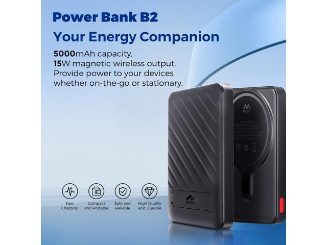 MIRO B2 Power Bank - 5000mAh Magnetic Wireless Portable Charger, 15W Fast Charging, Slim & Lightweight for On - the - Go