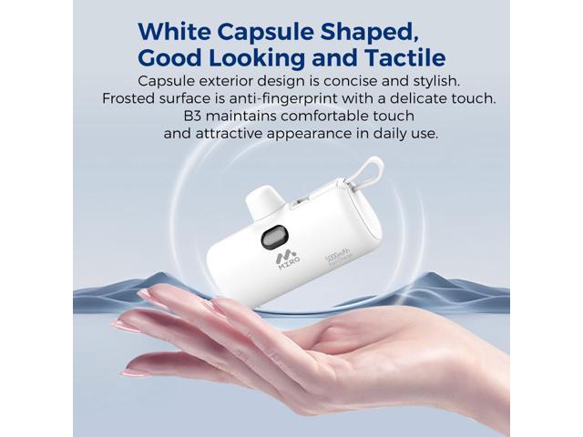 MIRO B3 Power Bank - 5000mAh Compact Portable Charger, 22.5W Fast Charge, Dual Interface (Type - C & Lightning), White Capsule Design