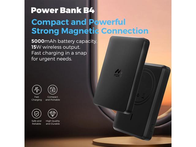 MIRO B4 Power Bank - 5000mAh Compact Magnetic Wireless Charger, 15W Fast Charge, Card - Style Portable Design