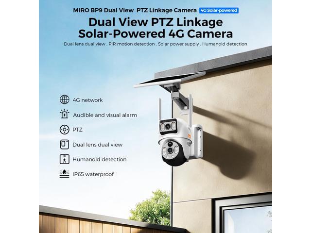 MIRO BP09 4G Solar Security Camera, Dual Lens PTZ Linkage, AI Human Detection, 355° View, IP65 Waterproof