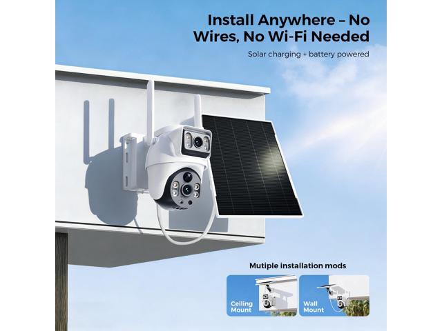 MIRO BP09 4G Solar Security Camera, Dual Lens PTZ Linkage, AI Human Detection, 355° View, IP65 Waterproof
