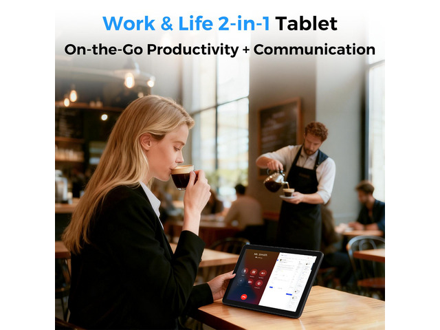 Foxxd C10 Pro Unlocked Android 15 All-in-One Smart Tablet 10.1' HD Display 8MP Camera 4GB+64GB Quad-Core 5000mAh Battery