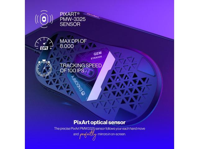 ENDORFY GEM, gaming mouse, ultralight design (67 g), RGB lighting, 6 programmable buttons, PTFE mouse feet, 8,000 maximum DPI, Kailh GM 4.0...