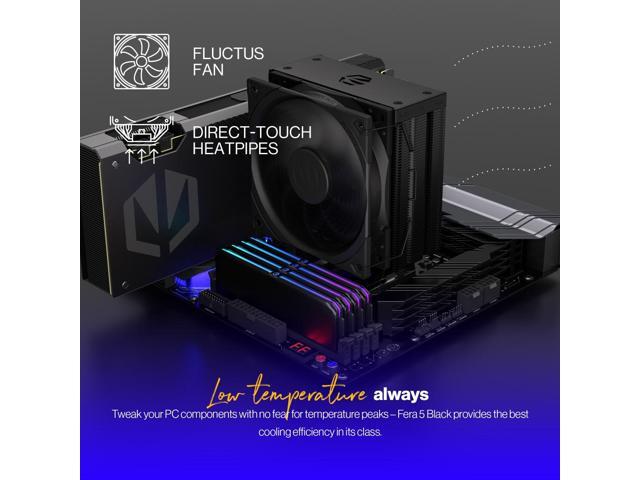 ENDORFY Fera 5 Black, cpu cooler, black cpu fan, Fluctus 120 mm fan, Optional semi-passive mode, Thermal paste included, Compatible with AM5, AM4,...