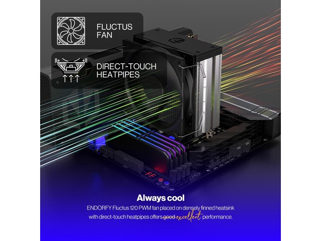 ENDORFY Fera 5, high performance CPU cooler, 120 mm PWM Fluctus fan, compatible with AM5, AM4, LGA1700, LGA1200, LGA1150 etc., TDP 220W, EY3A005