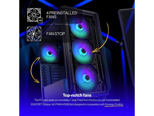 ENDORFY Arx 500 ARGB, ATX PC case, computer case, 4x140mm ARGB PWM fans included, matx case, radiator up to 360mm, Maximum airflow, top and front...