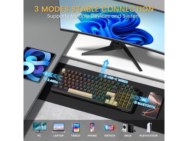 Redragon K742 Wireless Mechanical Gaming Keyboard with Knob, Bluetooth 5.0/2.4GHz/USB C Wired Creamy Keyboard with Number Pad for PC Computer, RGB...