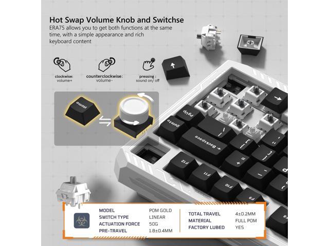 Womier ERA75 75% Wireless Mechanical Keyboard with VIA/QMK, Knob Full Aluminum Custom Keyboard, Pre-lubed POM Switches RGB Creamy Gaming Key Board,...