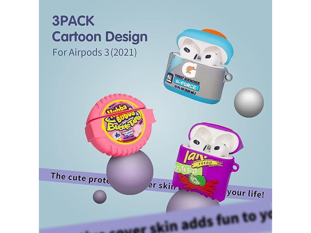 [3Pack] Cute Charging Case Cover, Silicone, Funny 3D Cartoon Food Design, Sport Water+Tekis Potato+Bubble Gum For Airpods 3rd Generation for Boys...