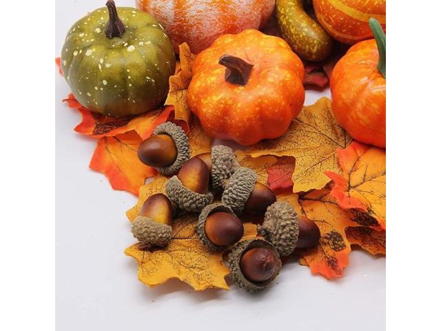 Thanksgiving Artificial Pumpkins Fall Decorations for Home, 50Pcs Fall Decor- 30 Fall Leaves, 10 Acorns, 2 Pinecones, 8 Fake Pumpkins, Harvest...