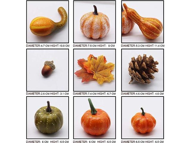 Thanksgiving Artificial Pumpkins Fall Decorations for Home, 50Pcs Fall Decor- 30 Fall Leaves, 10 Acorns, 2 Pinecones, 8 Fake Pumpkins, Harvest...