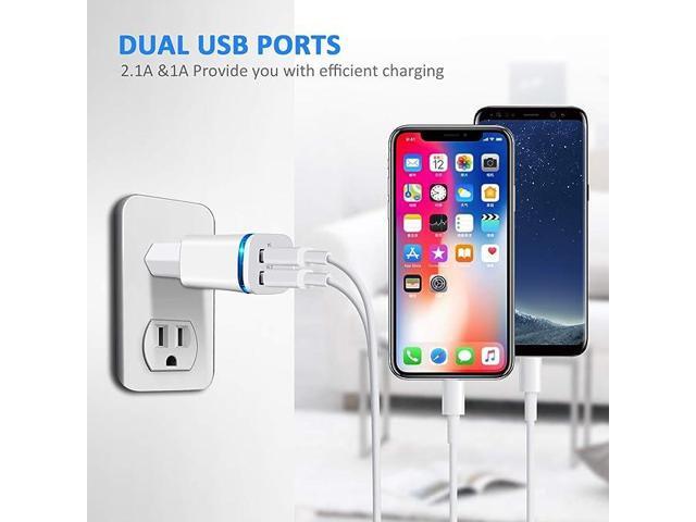 European Plug Adapter, 2-Pack Travel Charger 2.1A/5V Dual Port USB Wall Charging Block Power Cube Adaptor Brick Box for iPhone, Android for US to...