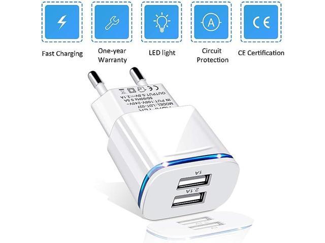European Plug Adapter, 2-Pack Travel Charger 2.1A/5V Dual Port USB Wall Charging Block Power Cube Adaptor Brick Box for iPhone, Android for US to...