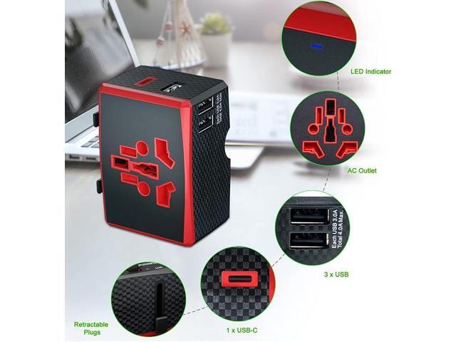 Universal Travel Adapter Plug Adapter Worldwide with 3 USB + 1 USB-C 3.0A + International AC Socket All-in-One Travel Adapter Wall Charger Power...