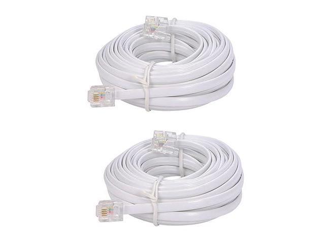 20-foot telephone landline extension cord cable cord with standard RJ-11 6P4C plug (white 6M, 2Pack)