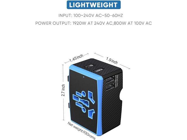 1920W, Universal Travel Adapter with Auto-Reset Fuse - 4-in-1 International Power Charger (3 USB + 1 Type C) for Europe, UK, US, AU, Asia -...
