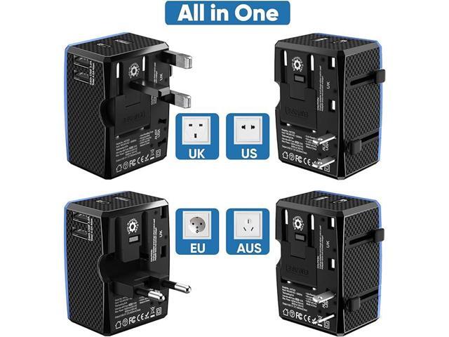 1920W, Universal Travel Adapter with Auto-Reset Fuse - 4-in-1 International Power Charger (3 USB + 1 Type C) for Europe, UK, US, AU, Asia -...