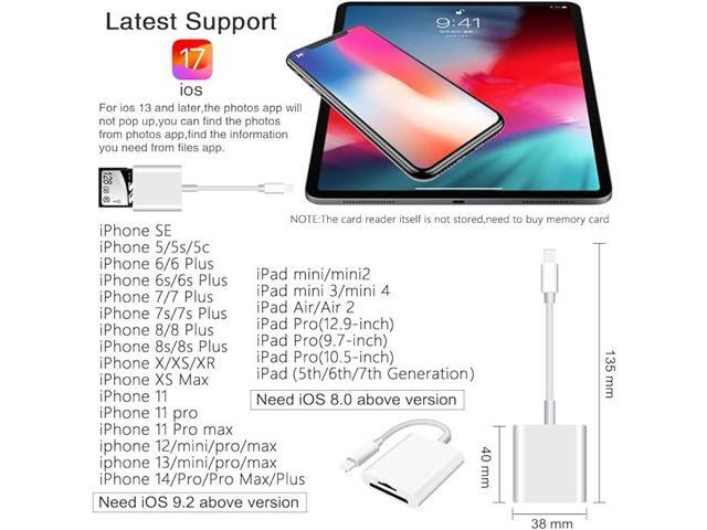 Sd Card Reader for iPhone iPad Camera,Dual Card Slot Memory Card Reader Supports SD and TF Card Trail Camera Viewer Sd Card Adapter Portable Micro...