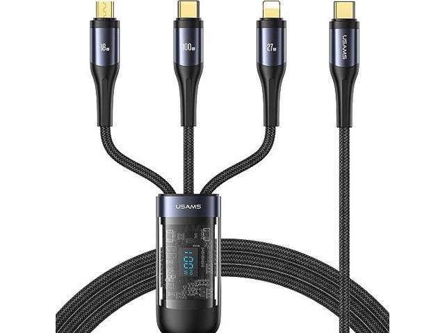 Multi Charging Cable PD 100W USB C Fast Charger Cable with LED Display Nylon Braided Cord 3-in-1 C to Type C/Micro/Phone Connectors Compatible with...