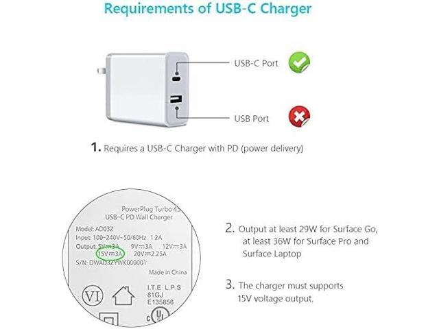 15V 3A Type-c Female to Surface Magnetic Charging Adapter, Compatible with Surface Pro 3/4/5/6/7/X, Laptop 1/2/3 & Surface Book/Go[2 PCS, Black...