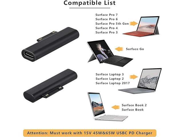 15V 3A Type-c Female to Surface Magnetic Charging Adapter, Compatible with Surface Pro 3/4/5/6/7/X, Laptop 1/2/3 & Surface Book/Go[2 PCS, Black...