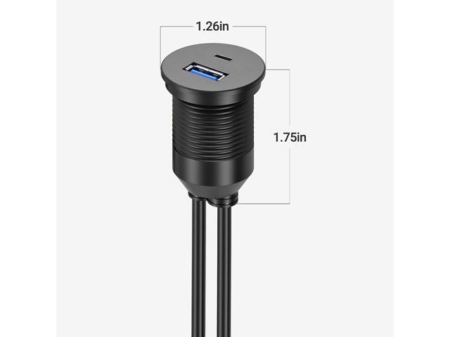 USB Type C 3.0 and USB 3.0 Male to Female Flush Mount Cable Waterproof Kit Accessories Car Dash Panel Mount Adapter Converter Extension Extender...