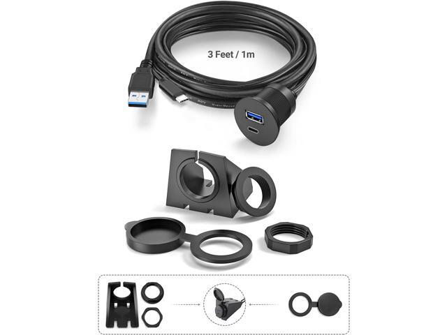 USB Type C 3.0 and USB 3.0 Male to Female Flush Mount Cable Waterproof Kit Accessories Car Dash Panel Mount Adapter Converter Extension Extender...