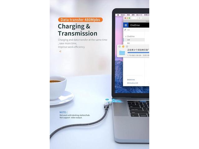Magnetic USB C Adapter,Right Angle Magnetic USB C to USB Type C Connector with PD 120W Fast Charge & 480Mbps Data Transfer Compatible with MacBook...