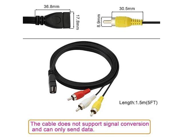 USB to RCA Cable,USB A 2.0 Female to 3 RCA Male Jack Splitter Audio Video AV Composite Adapter Cable for TV/PC -5FT (USB 2.0 Female to RCA Male)