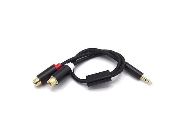 RCA Connector Audio Cable 3.5mm Male to 2 Famale 1 feet, RCA Stereo Audio Y-Adapter Splitter Cable Hi-Fi Sound Gold Plated Copper Shell Nylon-Braided
