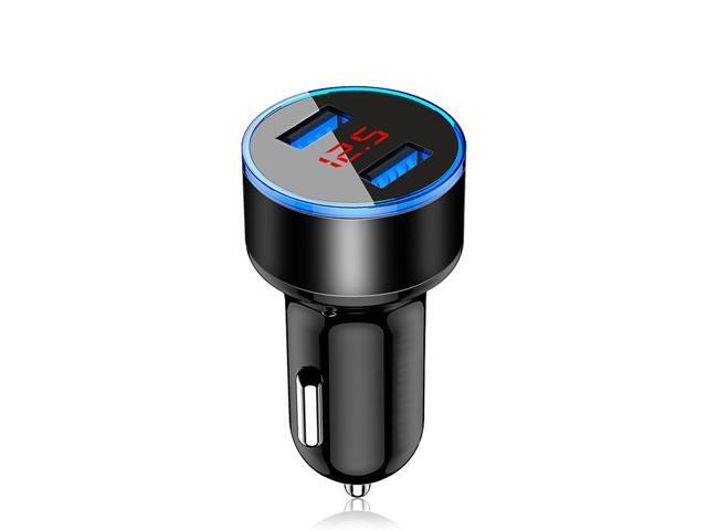 Digital Display New Aluminium Ring 5V3.1A Display Car Charger Aluminium Alloy Halo Digital Display Car Charger Car Charger-Black