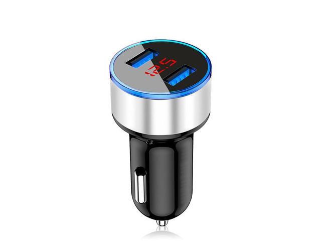 Digital display new aluminium ring 5V3.1A display car charger Aluminium alloy halo digital car charger car charger-Silver