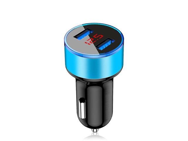 Digital display new aluminium ring 5V3.1A display car charger Aluminium alloy halo digital car charger car charger-Blue