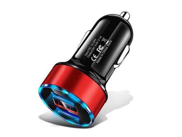 Digital display new aluminium ring 5V3.1A display car charger Aluminium alloy halo digital car charger car charger-Red