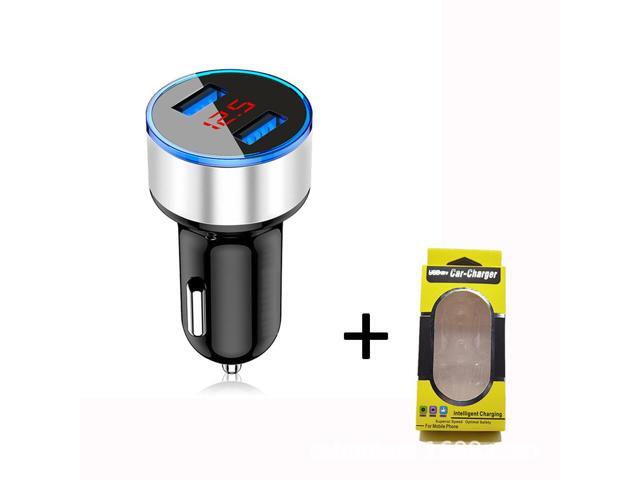 Digital display new aluminium ring 5V3.1A display car charger Aluminium alloy halo digital car charger car charger-Silver