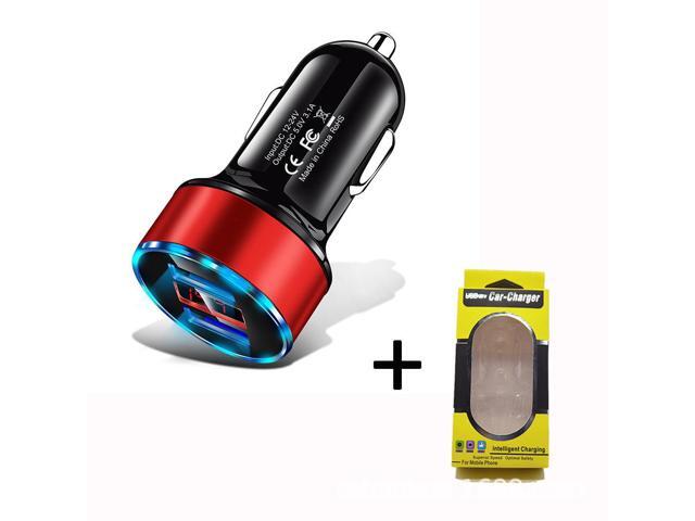 Digital display new aluminium ring 5V3.1A display car charger Aluminium alloy halo digital car charger car charger-Red