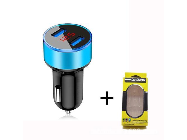 Digital display new aluminium ring 5V3.1A display car charger Aluminium alloy halo digital car charger car charger-Blue