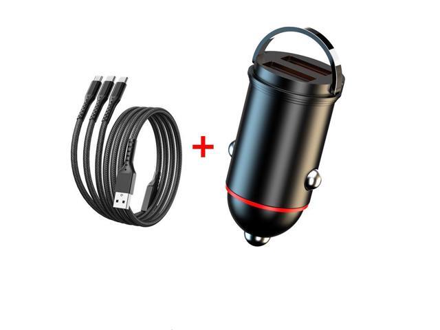 New car charger 200W super fast charger + 100W super fast charger cable mini hidden dual usb pull ring car charger
