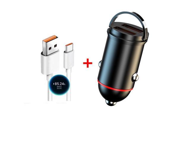 New car 60W super fast charger + 5A super fast charging cable mini hidden dual usb pull ring car charger