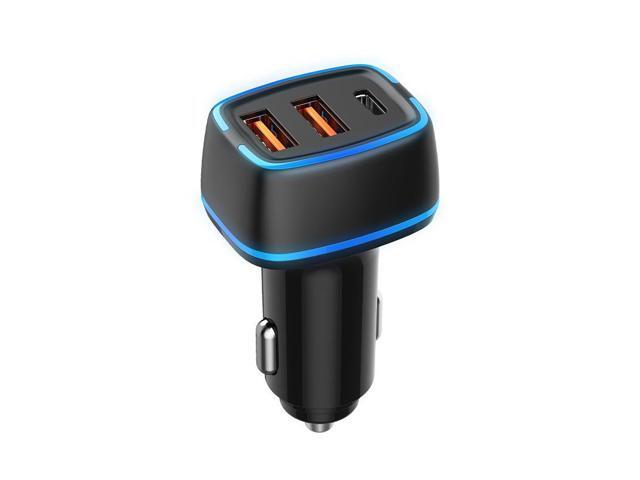 Multi-functional PD fast charger USB car charger 3-port with LED light ring 32W car charger-Black