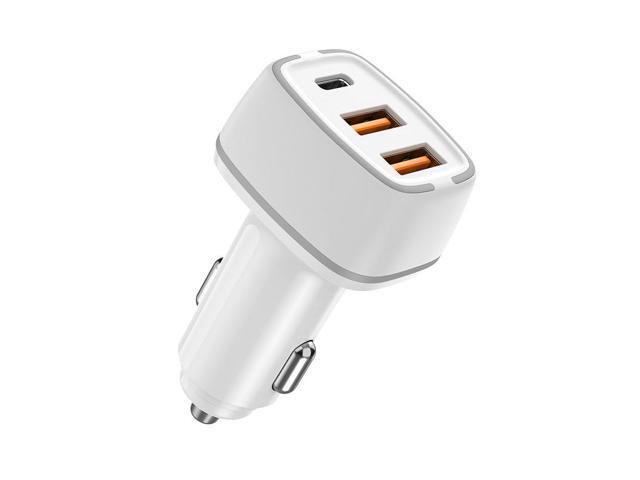 Multi-function PD fast charger USB car charger 3-port with LED light ring 32W car charger-White
